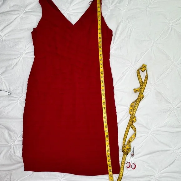 ADRIANNA PAPELL|  Sleeveless Empire Waistline Tiered Dress |  Red  | Size: 14 - Picture 8 of 14